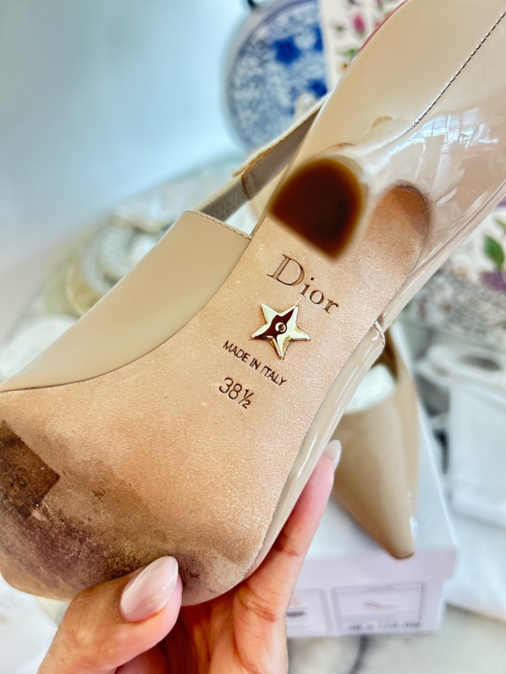 J'Adior Slingback Pump - Nude Patent Calfskin - Size 38.5 (PRISTINE CONDITION) - Picture 4 of 9